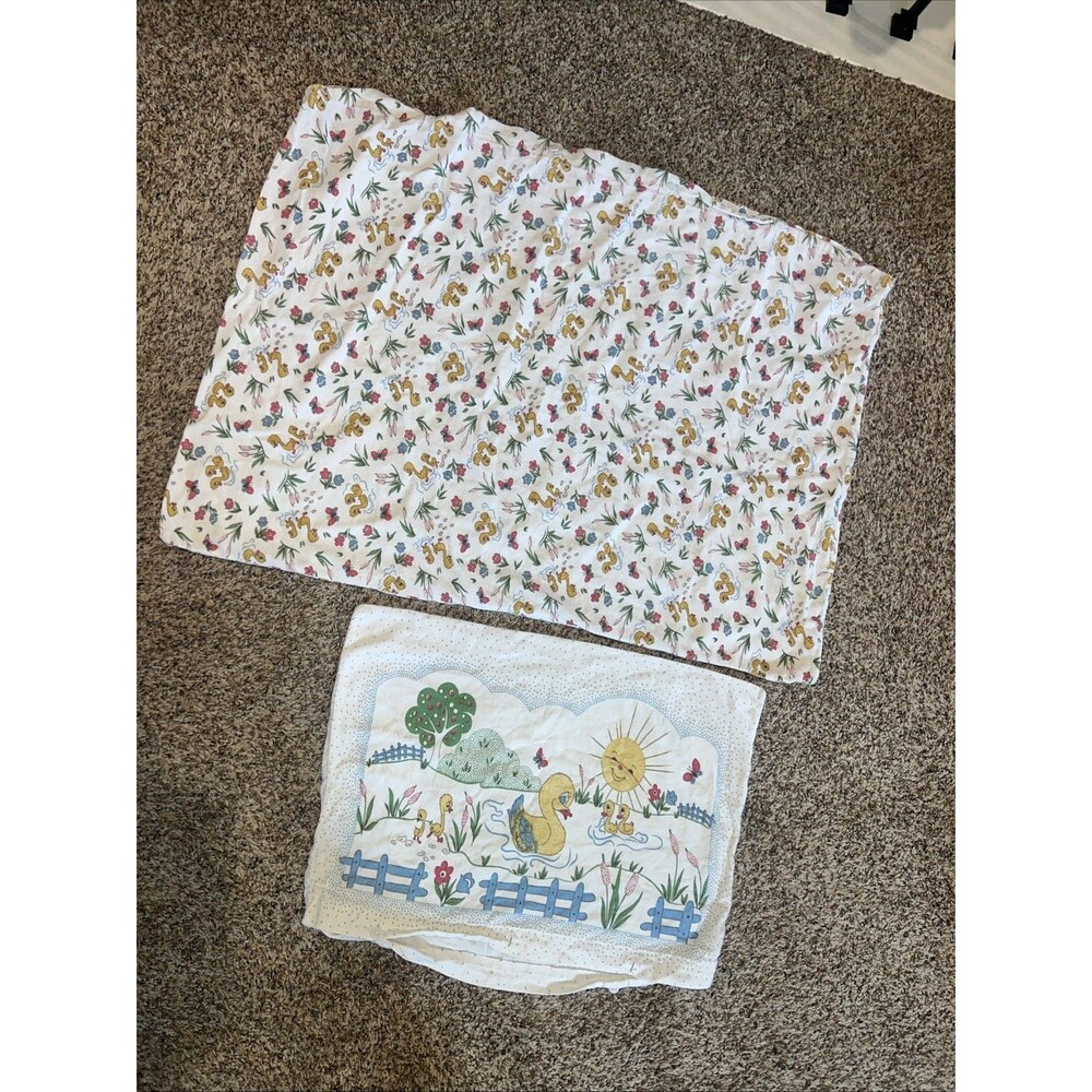 Vintage Duck Baby Pillowcase And Blanket Duvet Cover 1980s Button Nursery